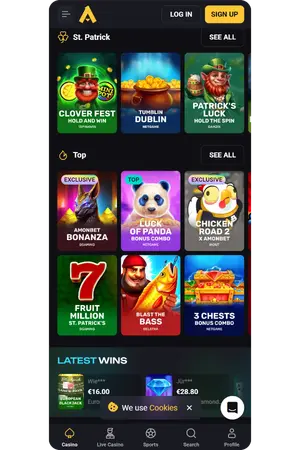 Casino games page Amonbet UK