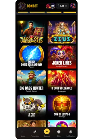 Page with various games at Donbet Casino UK