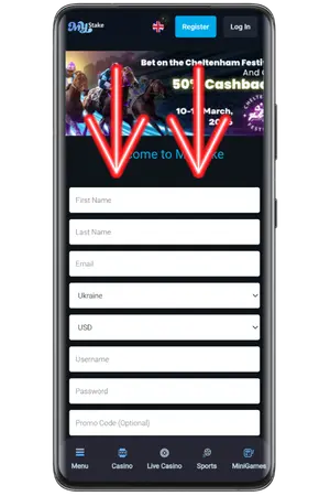 To create an account at Mystake UK enter your details
