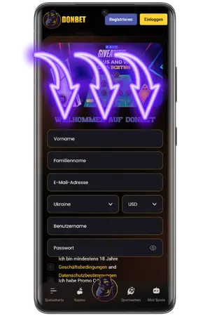 Geben Sie Ihre Daten für die Donbet registration ein
