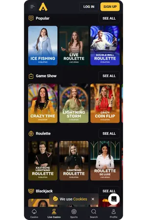 Live games page Amonbet UK