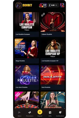 Page with various live games Donbet Casino UK